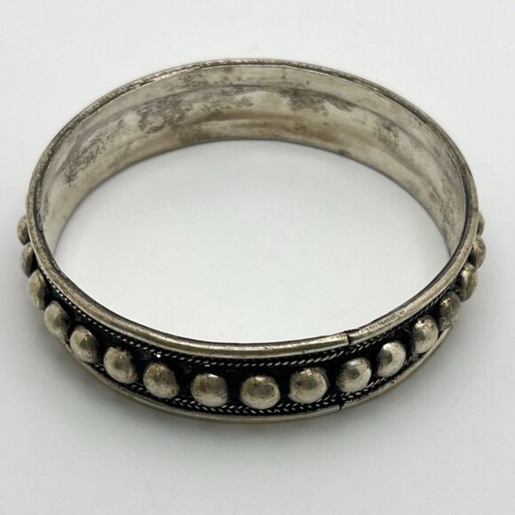 Vintage Silver Toned Bangle Bracelet with Beaded Detail Pearl Rope Design - Picture 2 of 6